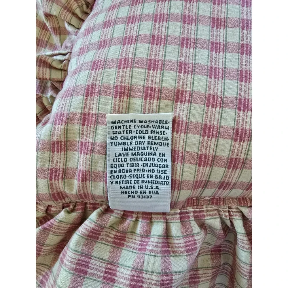 Croscill Plaid Ruffled Throw Pillow Red Green Cream Country Cottage Made in USA